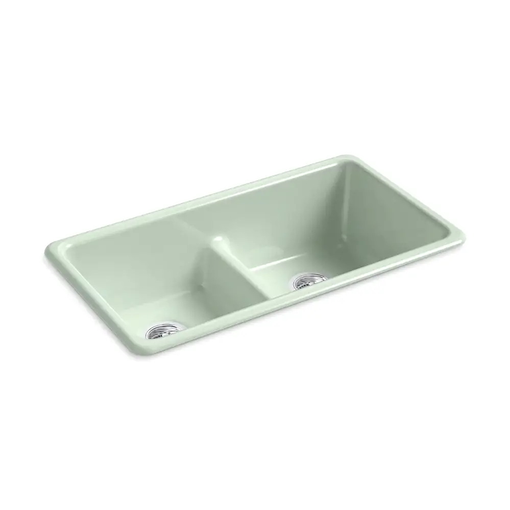 Kohler 5312-42 Iron Tones 33 Double Bowl Kitchen Sink Aspen Green