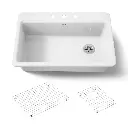 Kohler 5871-3A1-0 Riverby 33" Top Mount Single Bowl Kitchen Sink White