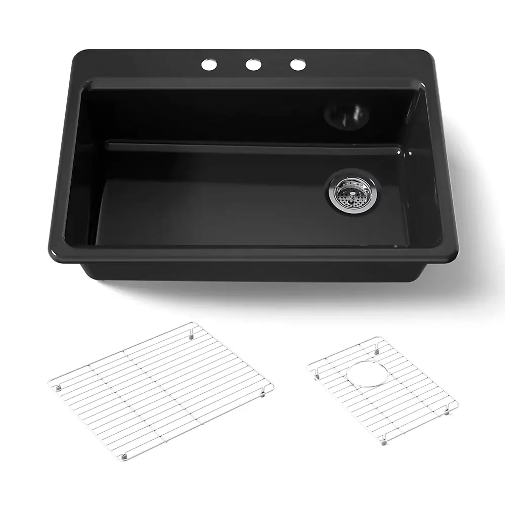 Kohler 5871-3A1-7 Riverby 33" Top Mount Single Bowl Kitchen Sink Black