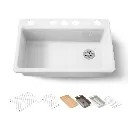 Kohler 5871-5UPC-0 Riverby 33" Undermount Workstation Kitchen Sink White