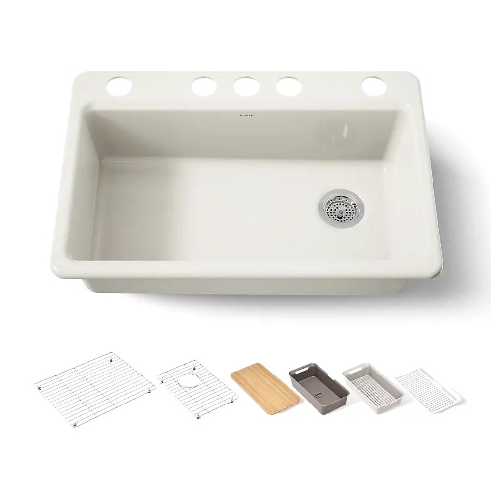 Kohler 5871-5UPC-96 Riverby 33" Undermount Workstation Kitchen Sink Biscuit