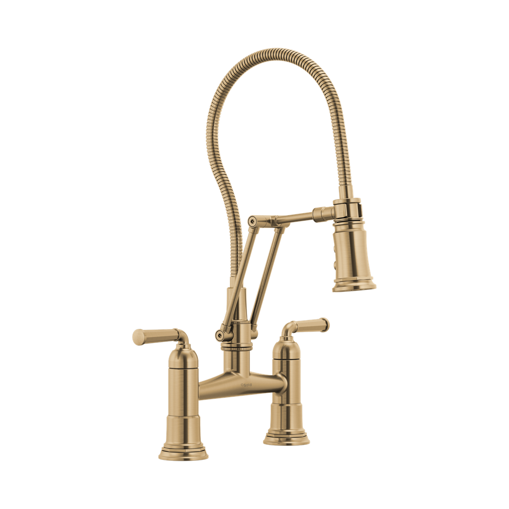 Brizo 62174LF-GL Rook Articulating Bridge Faucet With Finished Hose Luxe Gold