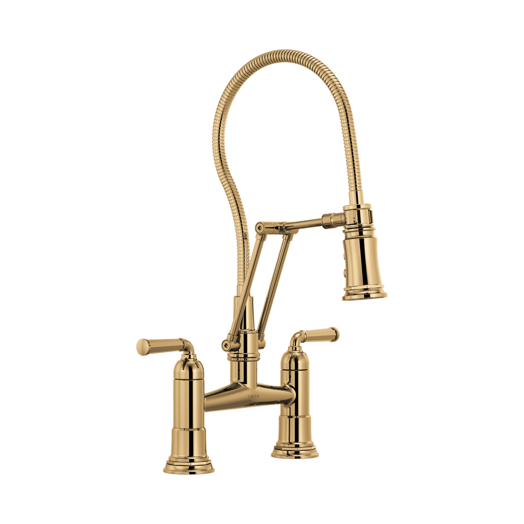 Brizo 62174LF-PG Rook Articulating Bridge Faucet With Finished Hose Polished Gold