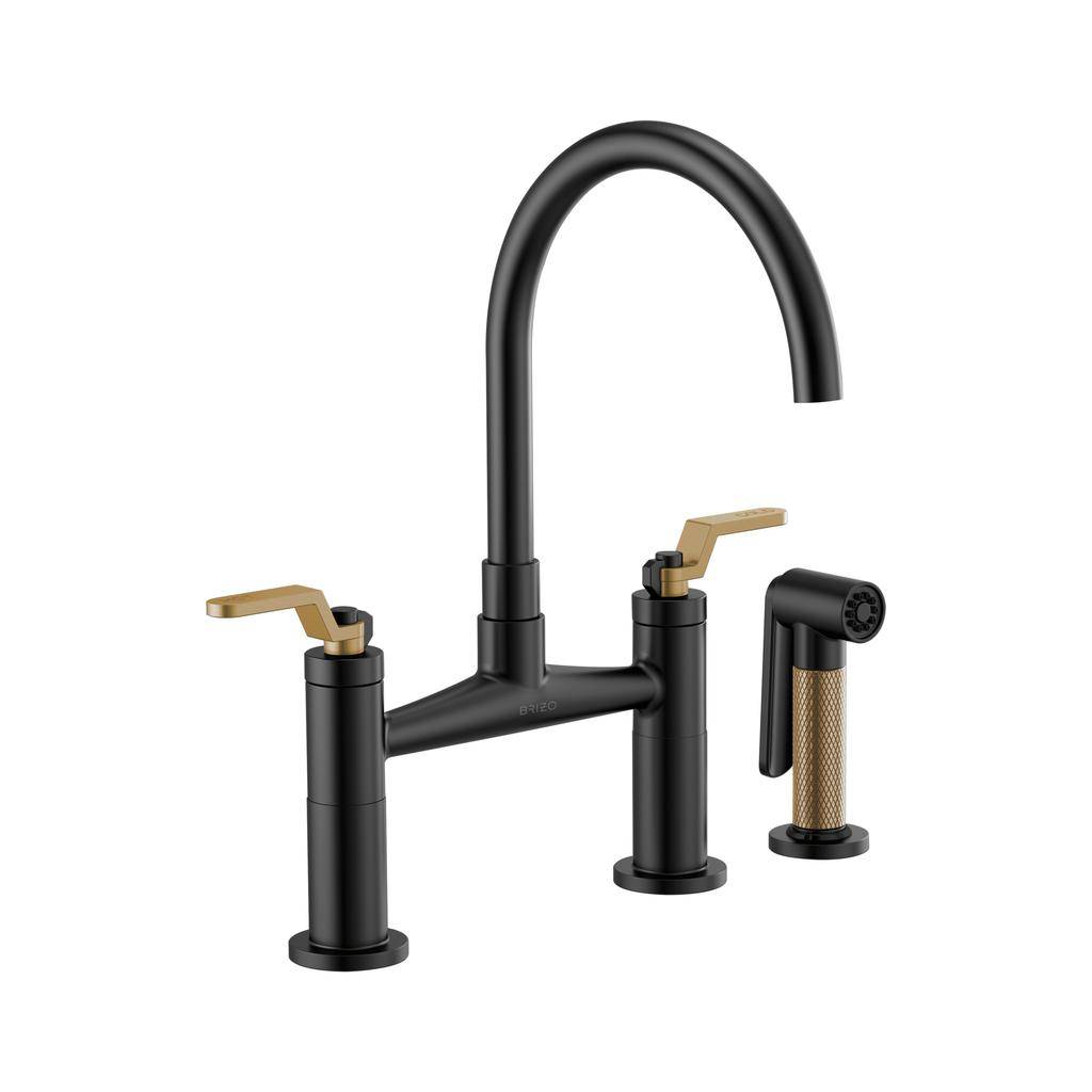 Brizo 62544LF-BLGL Litze Bridge Faucet Industrial Handle Luxe Gold Matte Black