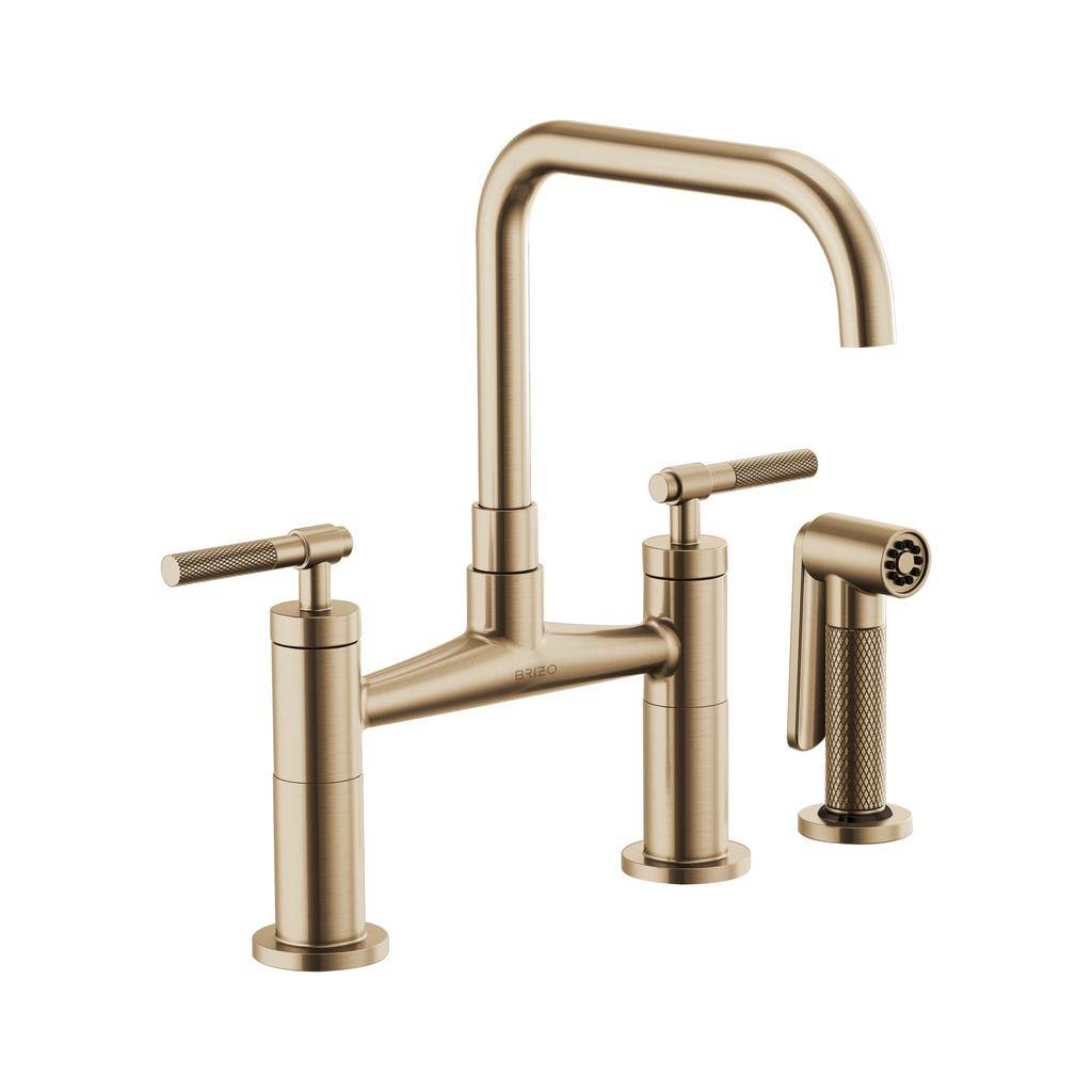 Brizo 62553LF-GL Litze Bridge Faucet Square Spout Knurled Handle Luxe Gold