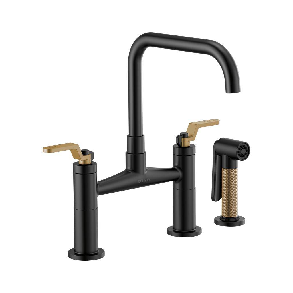 Brizo 62554LF-BLGL Litze Bridge Faucet Square Spout Luxe Gold Matte Black