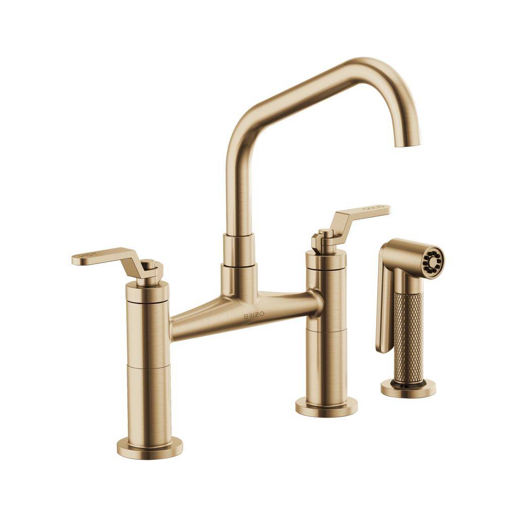 Brizo 62564LF-GL Litze Bridge Facuet With Angled Spout Industrial Handle Luxe Gold
