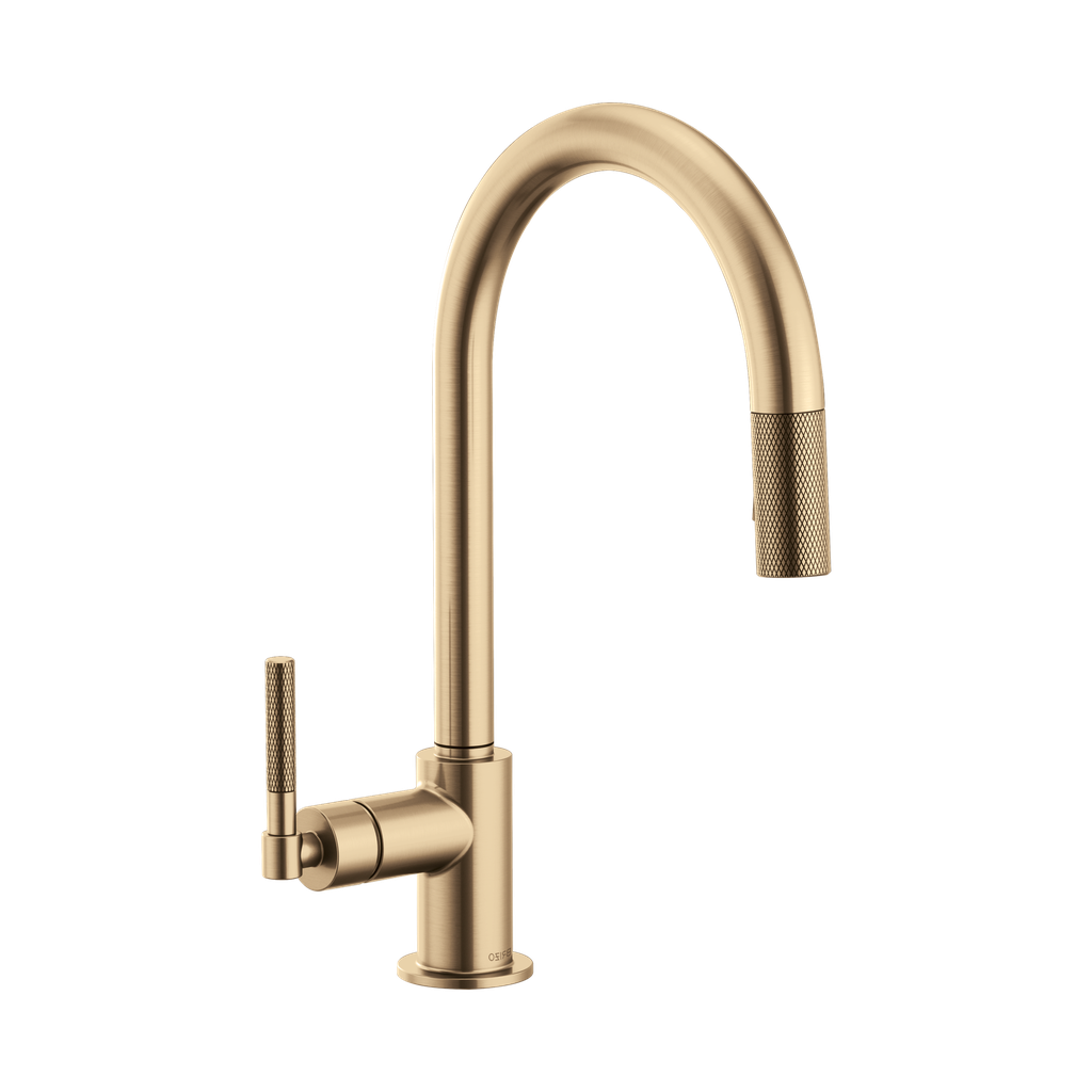 Brizo 63043LF-GL Litze Pull Down Faucet with Arc Spout Knurled-Lever Handle Luxe Gold