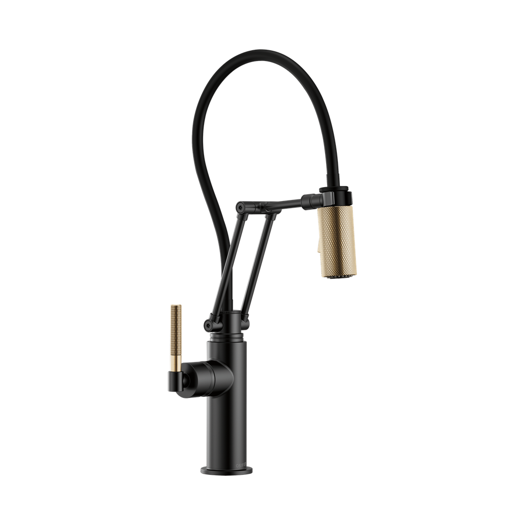 Brizo 63243LF-BLGL Litze Articulating Knurled Handle Faucet Matte Black Luxe Gold