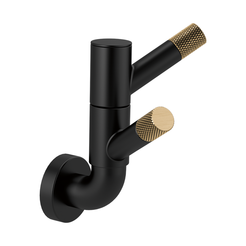Brizo 693537-BLGL Litze Rotating Double Robe Hook With Knurling Matte Black Brilliance Luxe Gold