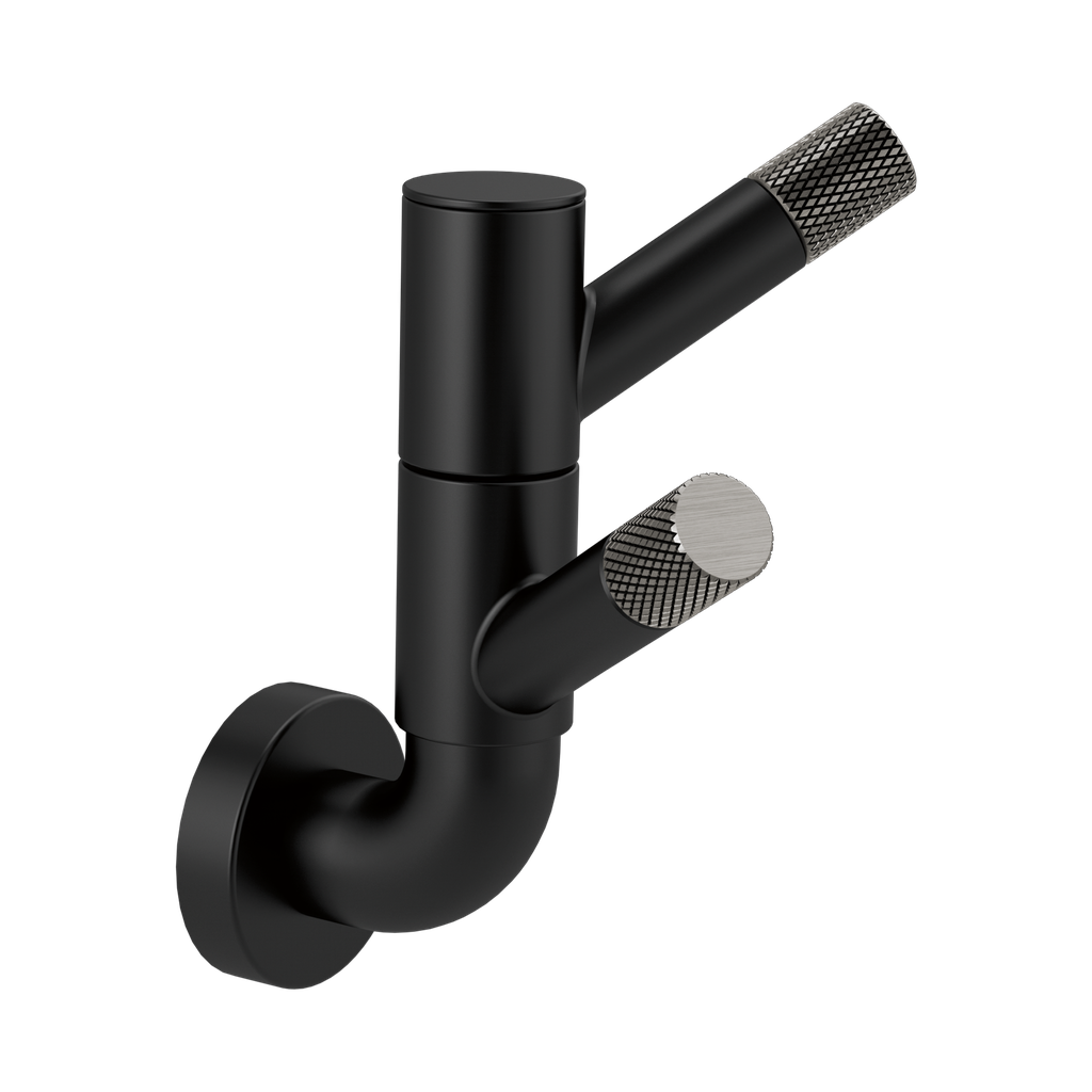 Brizo 693537-BLSL Litze Rotating Double Robe Hook With Knurling Matte Black Brilliance Luxe Steel