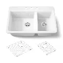 Kohler 8669-3A1-0 Riverby 33" Top Mount Double Bowl Kitchen Sink White
