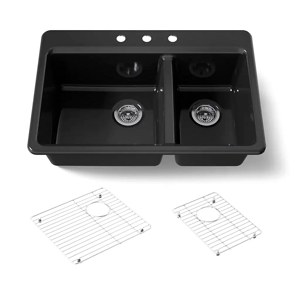 Kohler 8669-3A1-7 Riverby 33" Top Mount Double Bowl Kitchen Sink Black