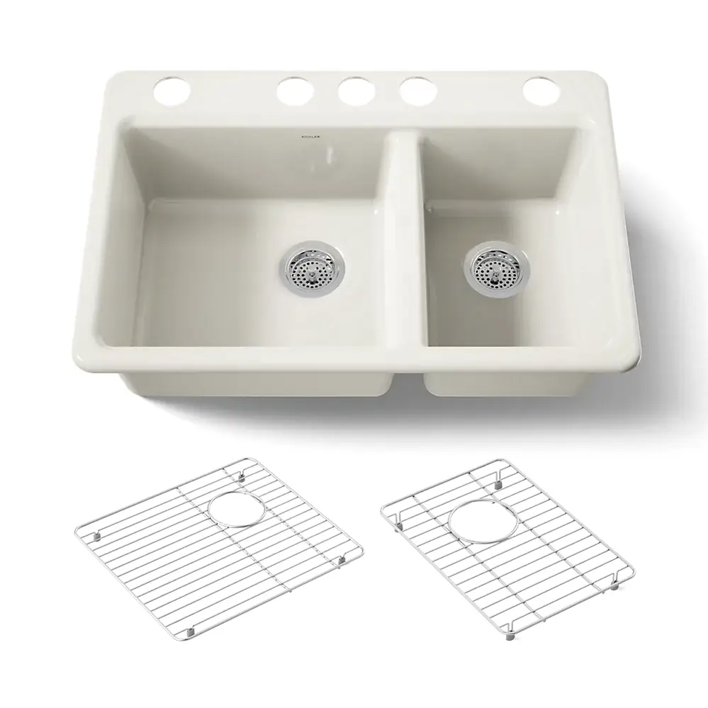 Kohler 8669-5UA1-96 Riverby 33" Undermount Double Bowl Kitchen Sink Biscuit
