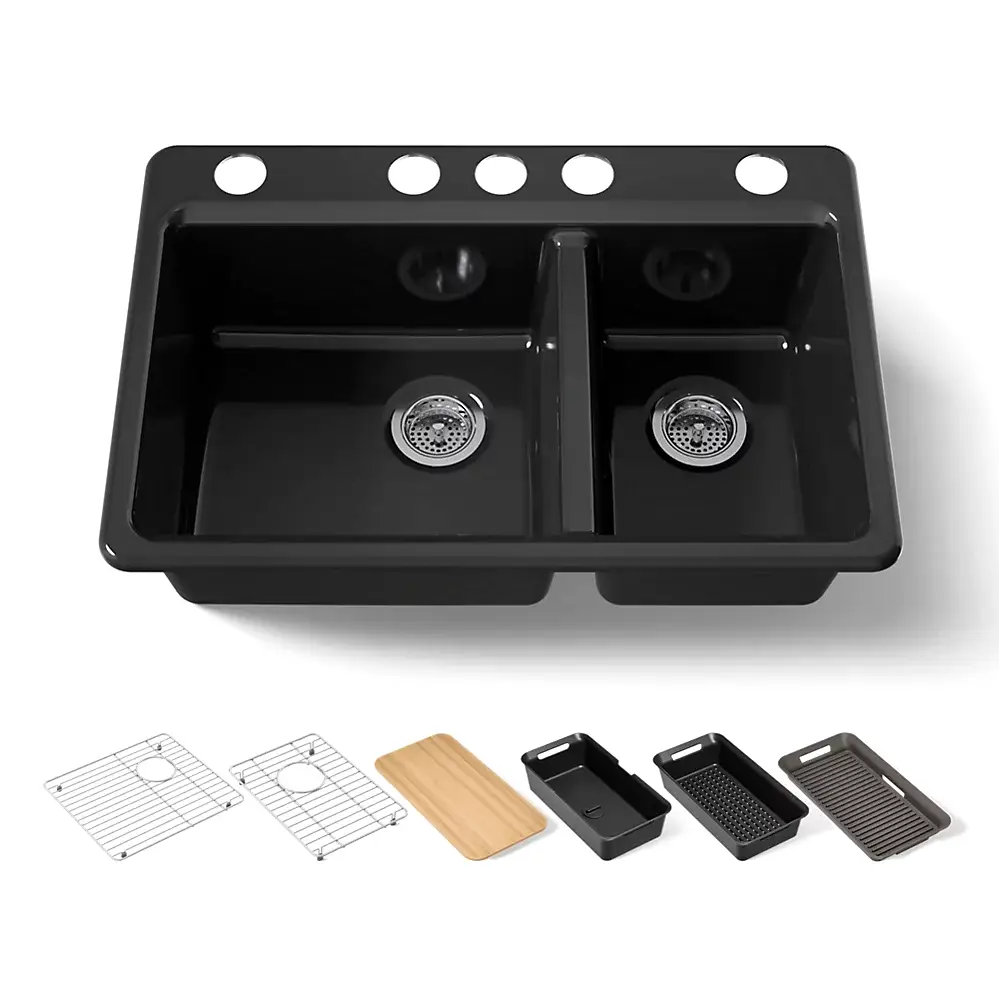 Kohler 8669-5UPC-7 Riverby 33" Undermount Workstation Kitchen Sink Black