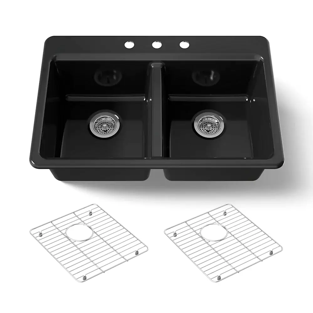 Kohler 8679-3A1-7 Riverby 33" Top Mount Double Bowl Kitchen Sink Black