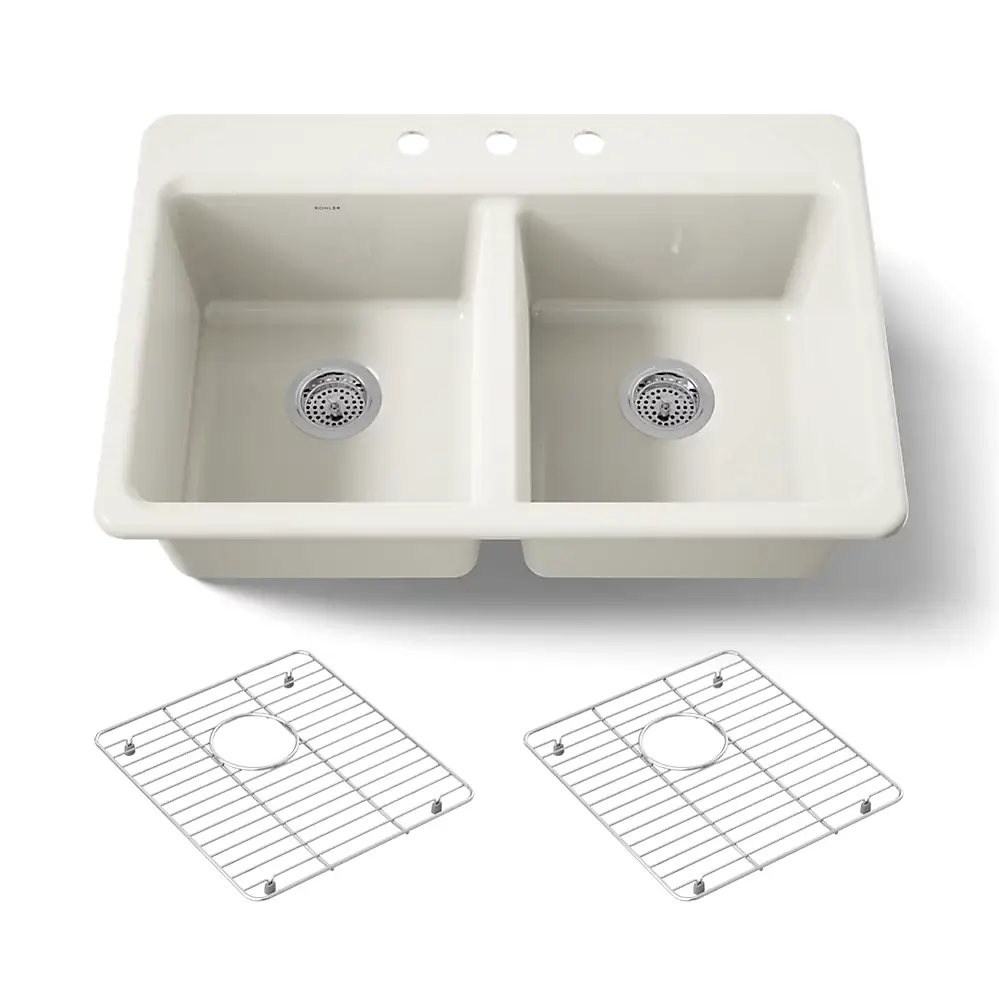 Kohler 8679-3A1-96 Riverby 33" Top Mount Double Bowl Kitchen Sink Biscuit