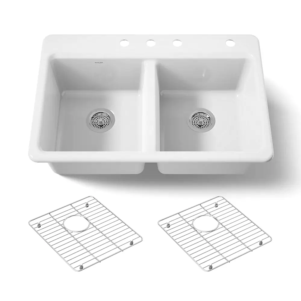 Kohler 8679-4A1-0 Riverby 33" Top Mount Double Bowl Kitchen Sink White