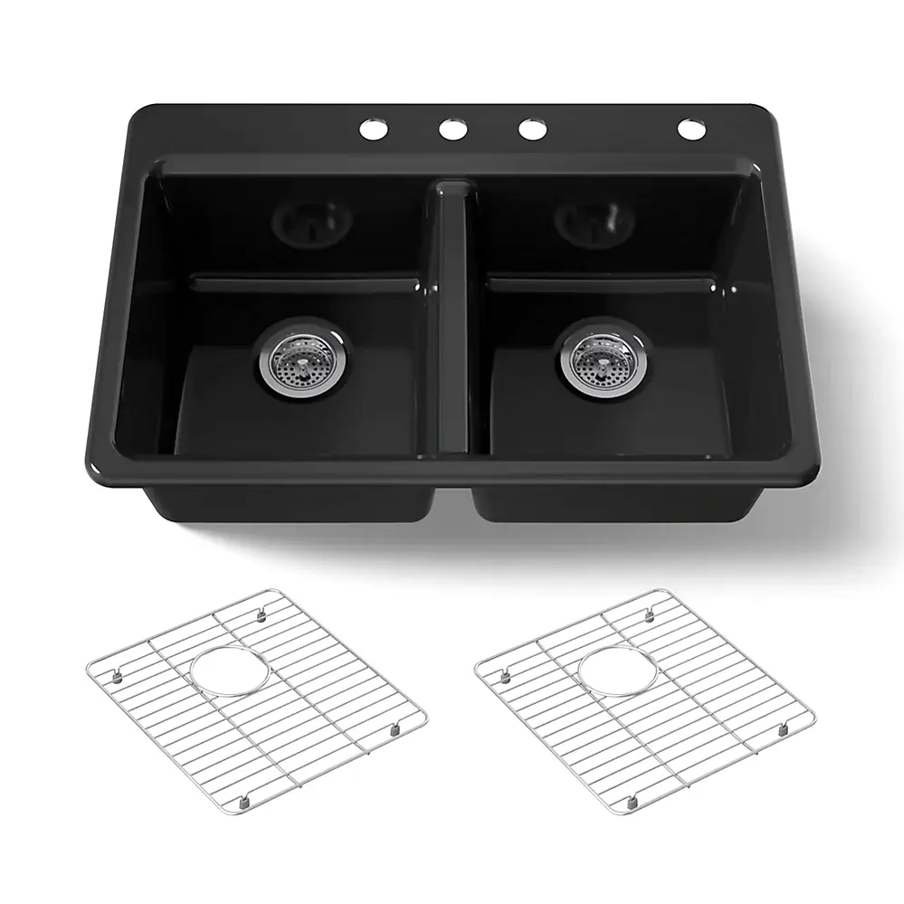 Kohler 8679-4A1-7 Riverby 33" Top Mount Double Bowl Kitchen Sink Black