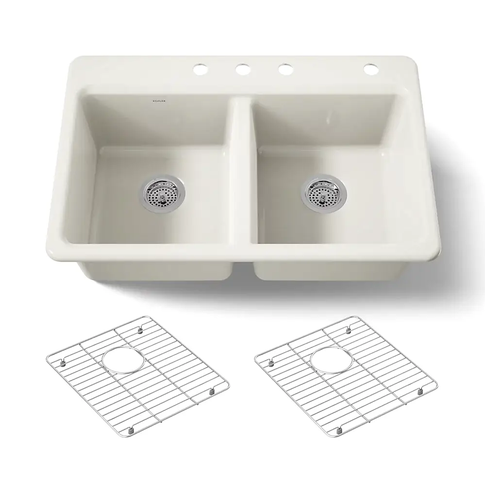 Kohler 8679-4A1-96 Riverby 33" Top Mount Double Bowl Kitchen Sink Biscuit