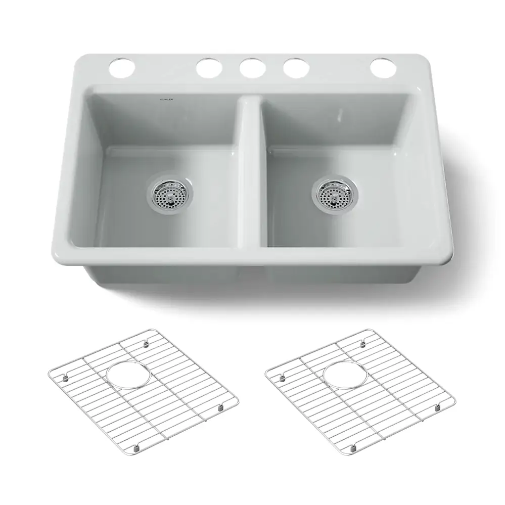 Kohler 8679-5UA1-95 Riverby 33" Undermount Double Bowl Kitchen Sink Ice Grey