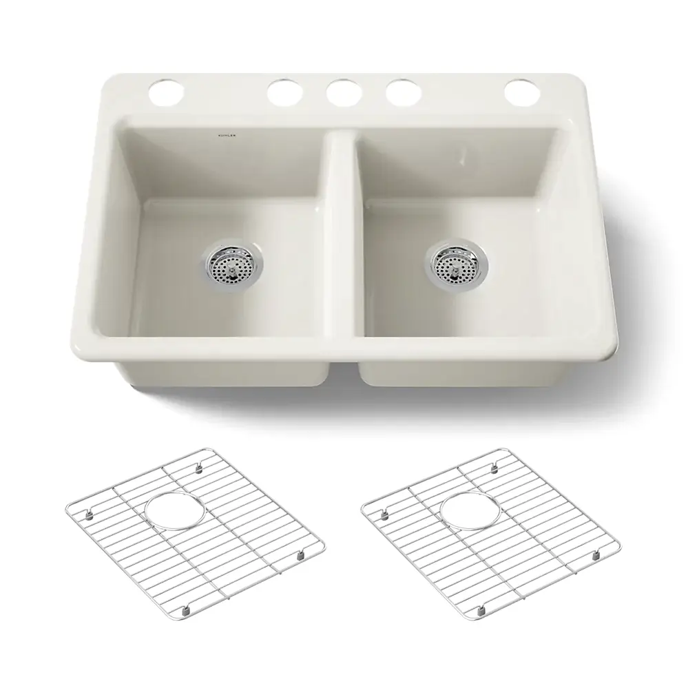 Kohler 8679-5UA1-96 Riverby 33" Undermount Double Bowl Kitchen Sink Biscuit