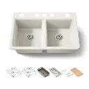 Kohler 8679-5UPC-96 Riverby 33" Double Bowl Workstation Kitchen Sink Biscuit