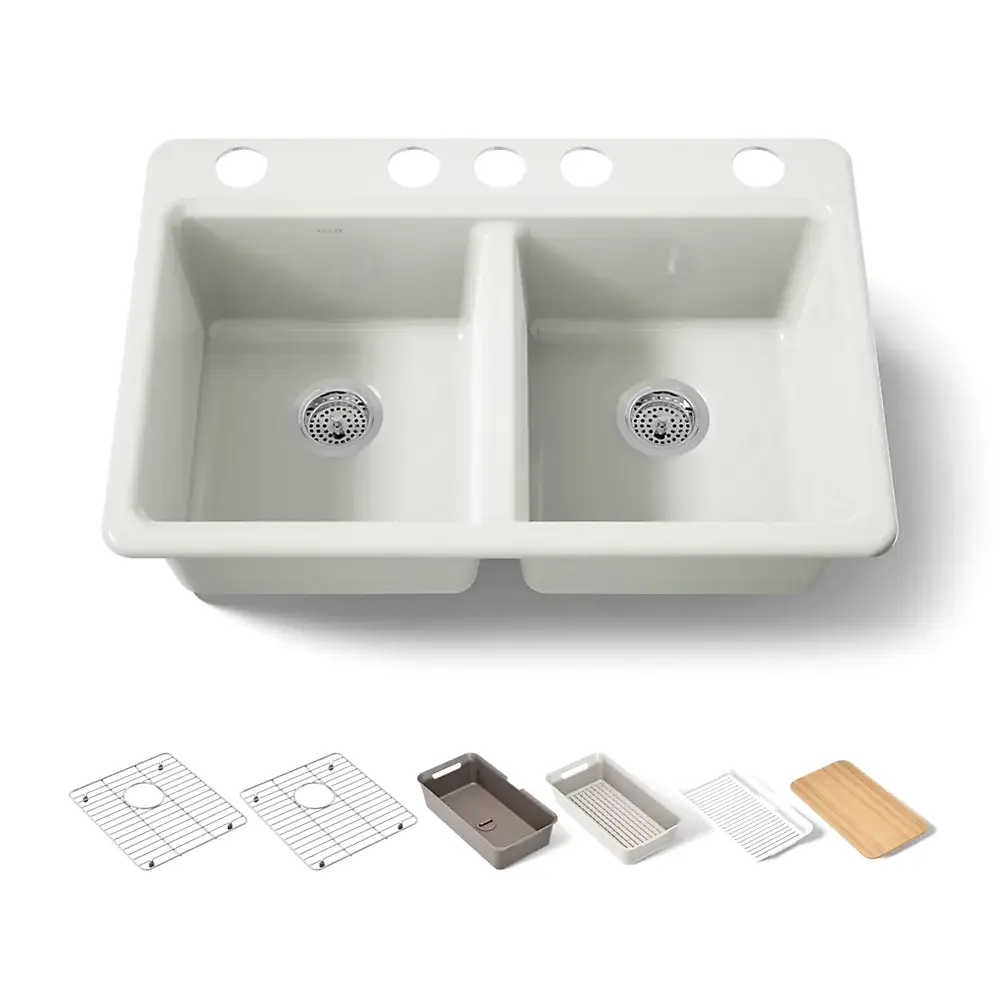 Kohler 8679-5UPC-NY Riverby 33" Double Bowl Workstation Kitchen Sink Dune