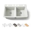Kohler 8679-5UPC-NY Riverby 33" Double Bowl Workstation Kitchen Sink Dune