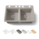 Kohler 8679-5UPC-TRF Riverby 33" Double Bowl Workstation Kitchen Sink Truffle