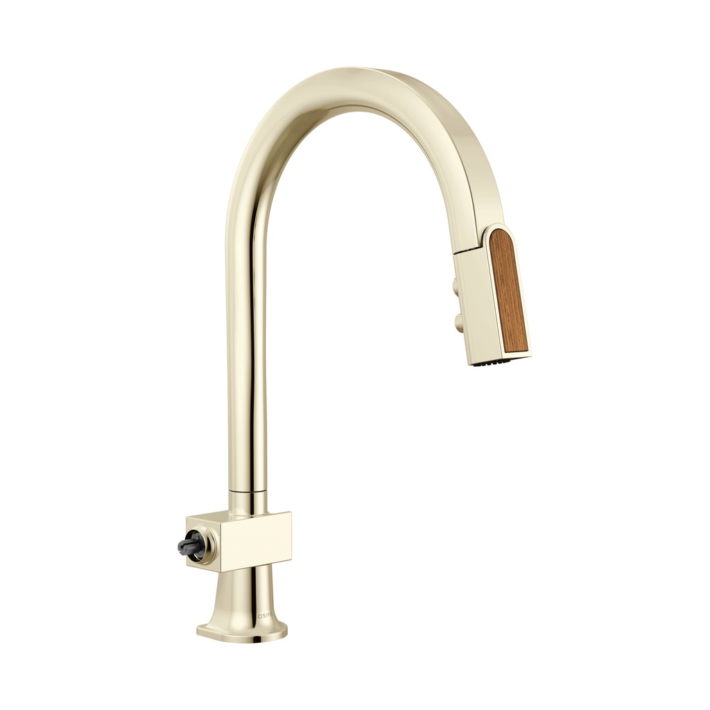 Brizo 63022LF-PNWDLHP Pull-Down Faucet With Arc Spout Less Handle Brilliance Polished Nickel Wood