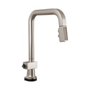 Brizo 64023LF-SSWDLHP Smarttouch Pull-Down Faucet With Square Spout Wood Concrete Wand Less Handle Brilliance Stainless Wood