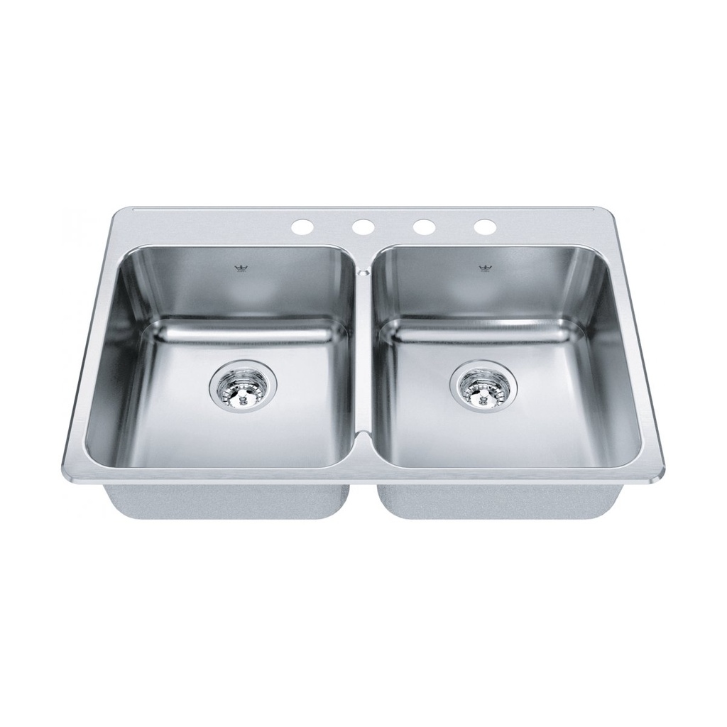 Kindred QDLA2233-8-4 Steel Queen Double Bowl Ledgeback Stainless Steel Kitchen Sink