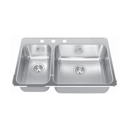 Kindred QCLA2031R/8 31 x 20 Double Bowl Kitchen Sink 3 Holes