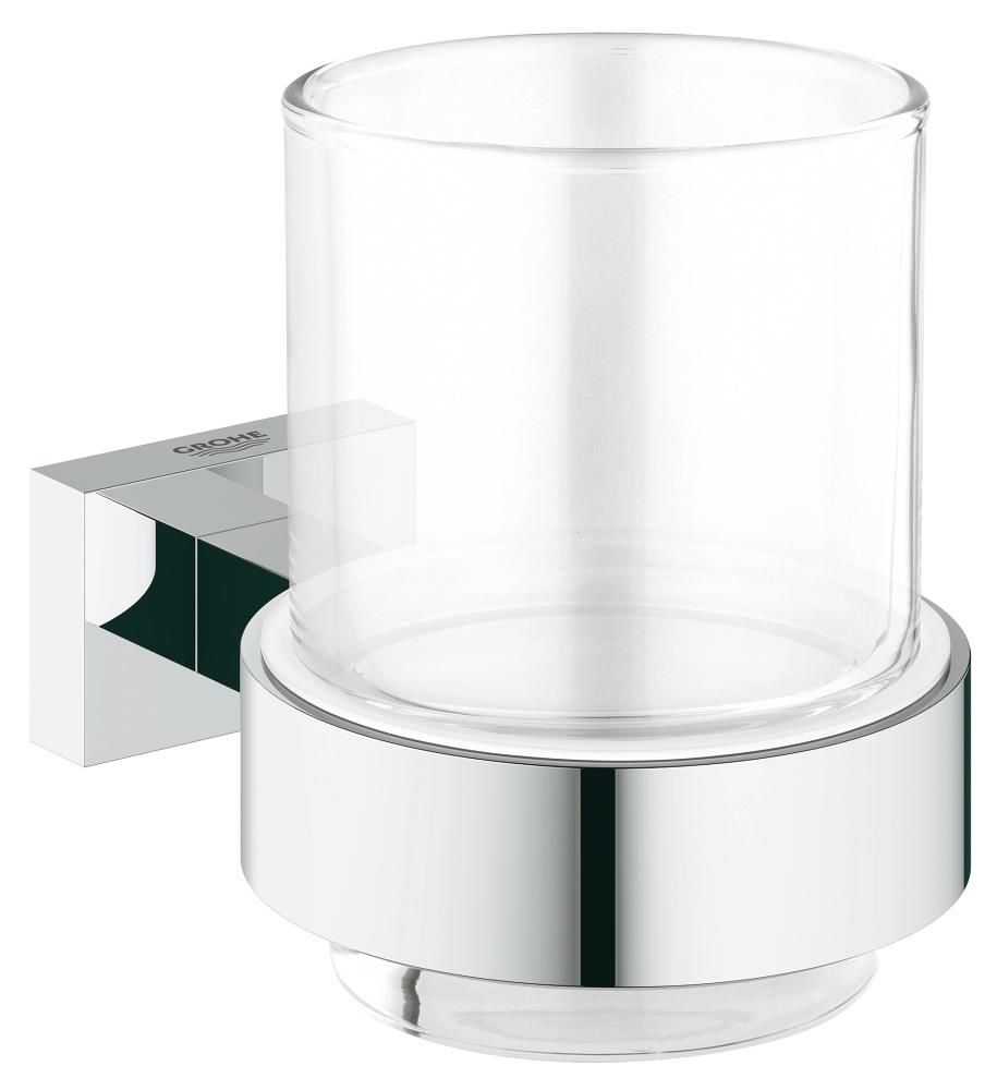 Grohe 40755001 Essentials Cube Crystal Glass With Holder Chrome