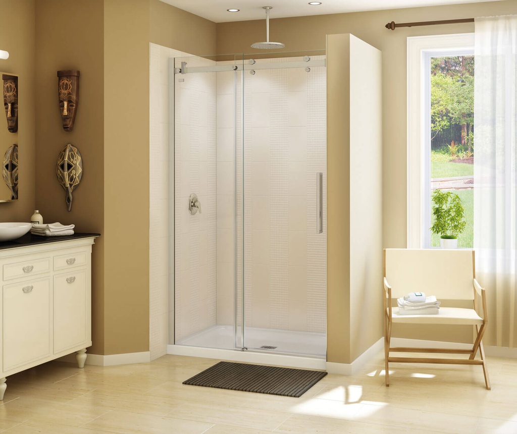Maax 138996-900-305-000 Halo 44 _-47 x 78 _ in. 8mm Sliding Shower Door for Alcove Installation with Clear glass in Brushed Nickel