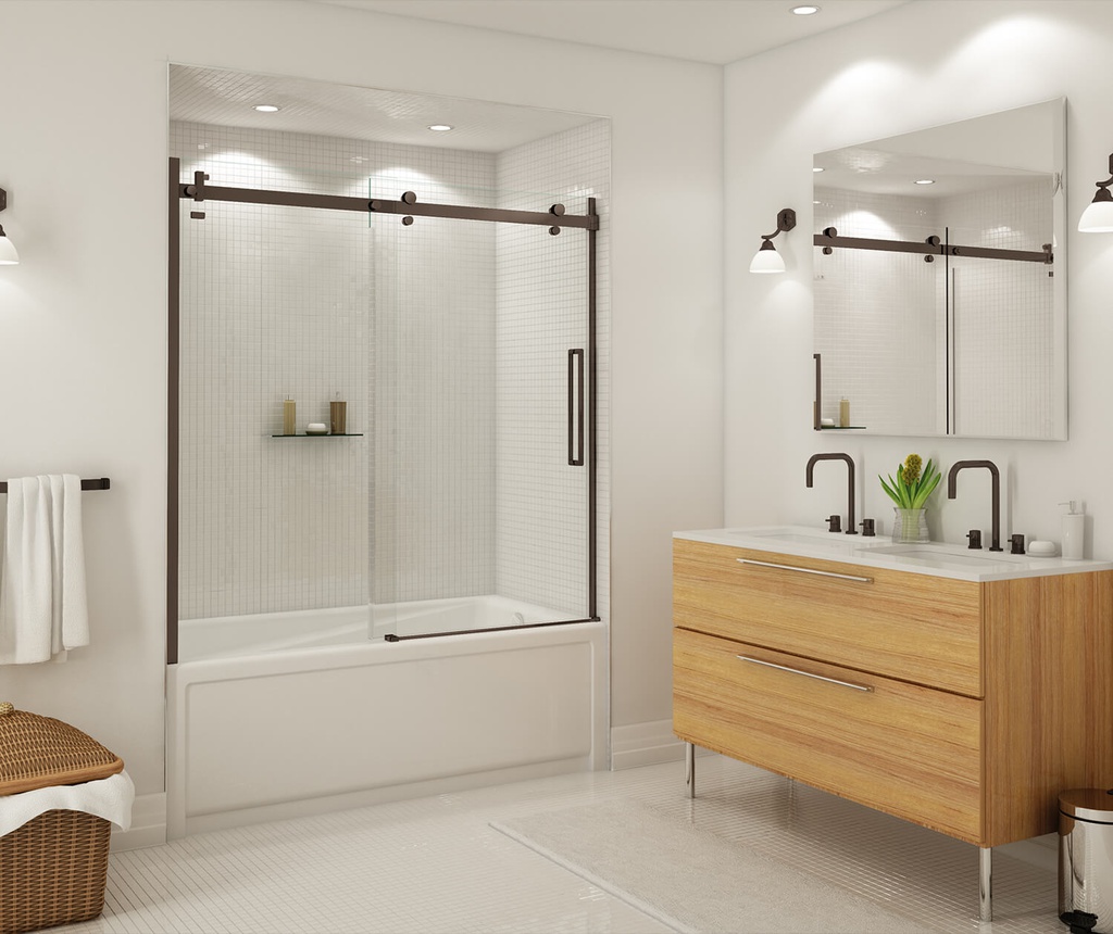 Maax 139398-900-173-000 Halo 56 _-59 x 59 in. 8 mm Sliding Tub Door for Alcove Installation with Clear glass in Dark Bronze