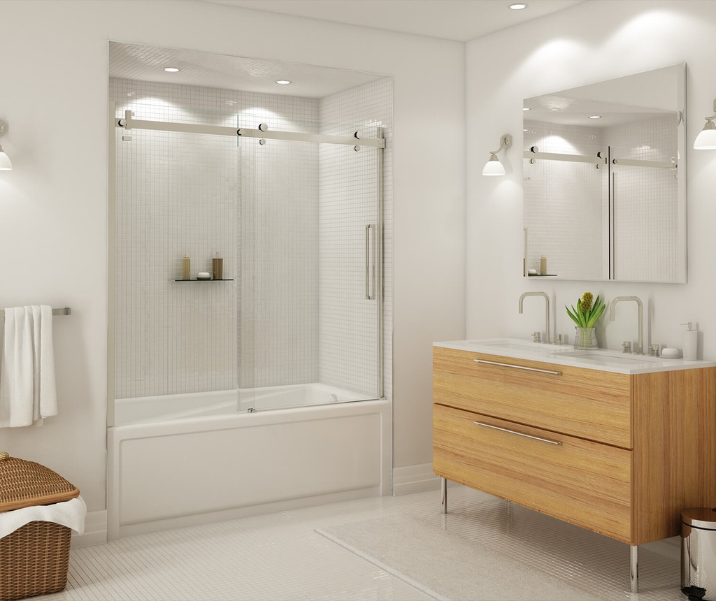 Maax 139398-900-305-000 Halo 56 _-59 x 59 in. 8 mm Sliding Tub Door for Alcove Installation with Clear glass in Brushed Nickel