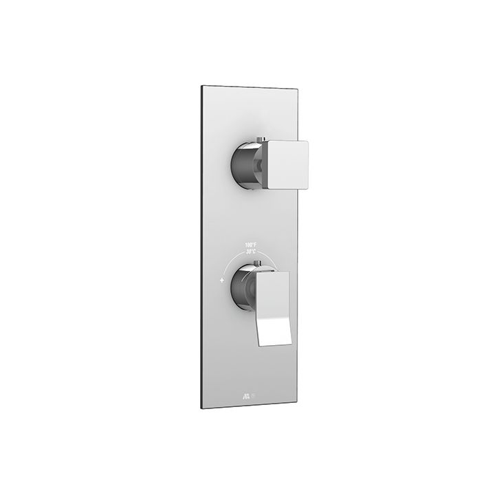 Aquabrass S8376 Chicane Square Trim Set For Thermostatic Valve 12123 3 Way Shared Functions Polished Chrome