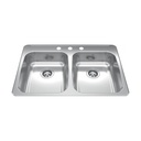Kindred RDLA3322-55-3 Reginox Drop In Double Bowl Stainless Steel Kitchen Sink
