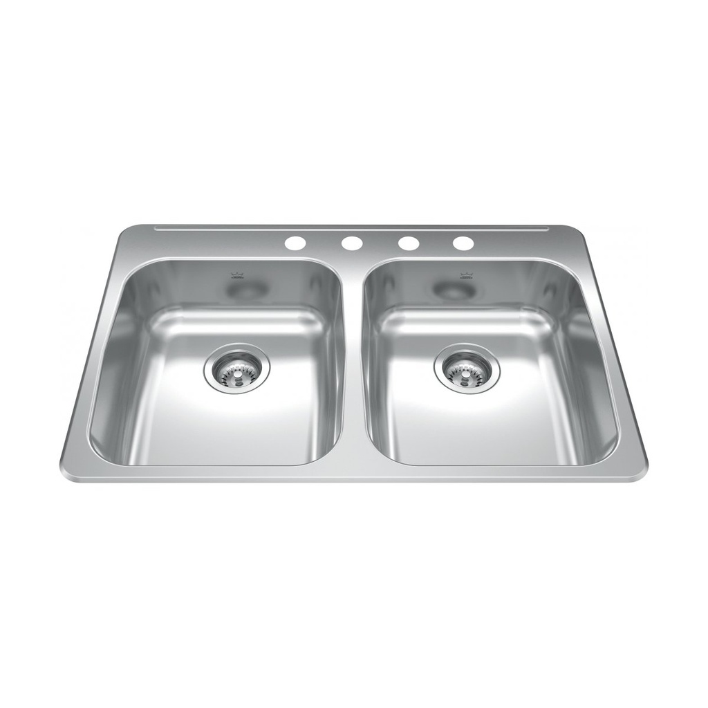 Kindred RDLA3322-55-4 Reginox Drop In Double Bowl Stainless Steel Kitchen Sink