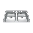 Kindred RDLA3322-55-4 Reginox Drop In Double Bowl Stainless Steel Kitchen Sink
