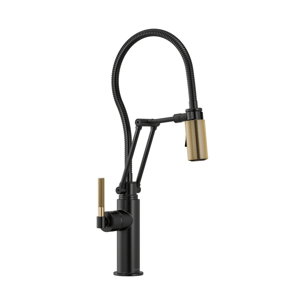 Brizo 63143LF-BLGL Litze Articulating Faucet With Knurled Handle Matte Black Luxe Gold
