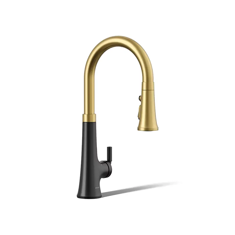 Kohler 23766-WB-BMB Tone Touchless Pull Down Kitchen Sink Faucet Matte Black Brushed Modern Brass