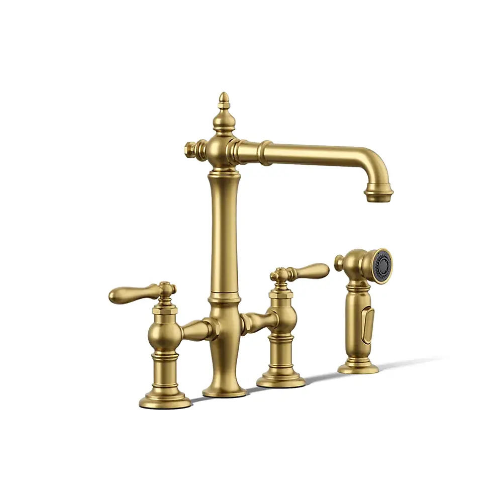 Kohler 76519-4-2MB Artifacts Three Hole Bridge Kitchen Faucet Vibrant Brushed Moderne Brass