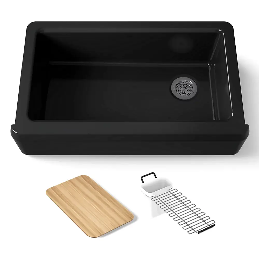 Kohler 24564-7 Riverby 35-3/4" Undermount Farmhouse Workstation Sink Black
