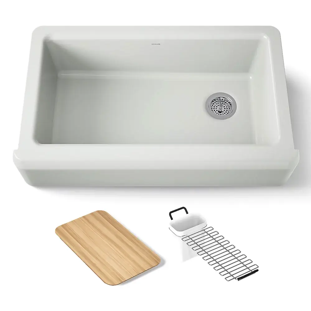 Kohler 24564-FF Riverby 35-3/4" Undermount Farmhouse Workstation Sink Sea Salt