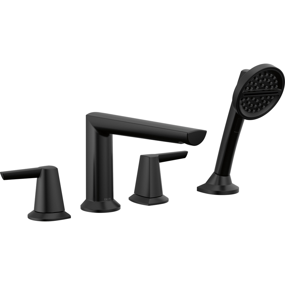 Delta T4771-BL Galeon 4-Hole Roman Tub Trim With Hand Shower Matte Black