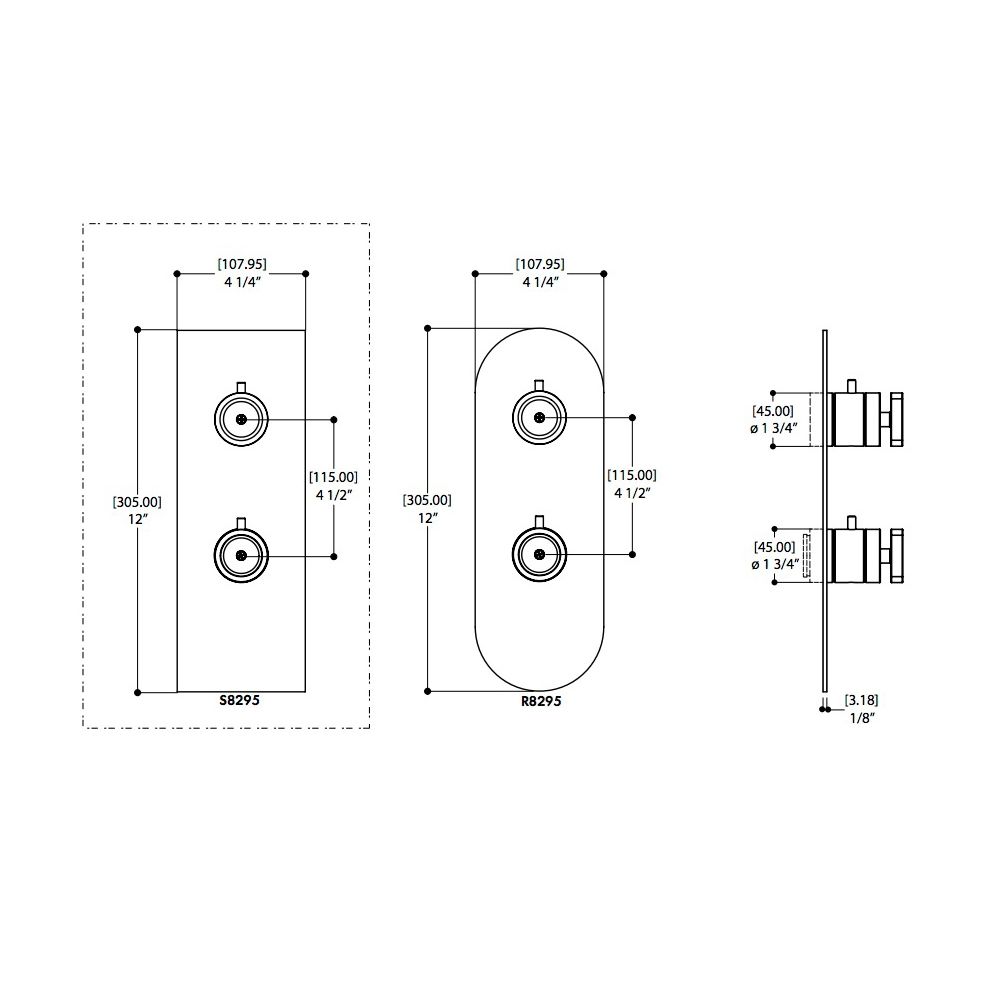 Aquabrass R9395 Trim Set For 12123 1/2 Thermostatic Valve 3 Way 1 Function At A Time Brushed Nickel