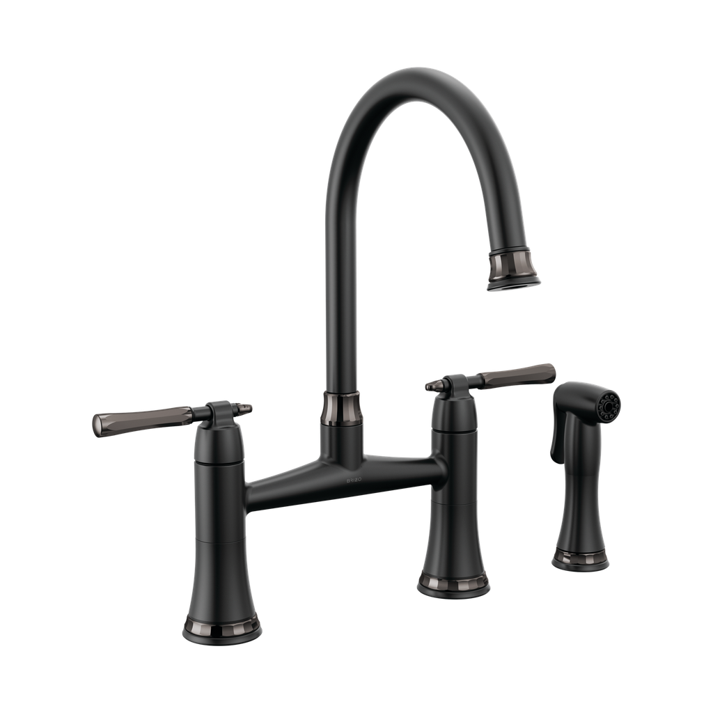 Brizo 62558LF-BLBNX Tulham Bridge Kitchen Faucet with Side Spray Matte Black Black Onyx